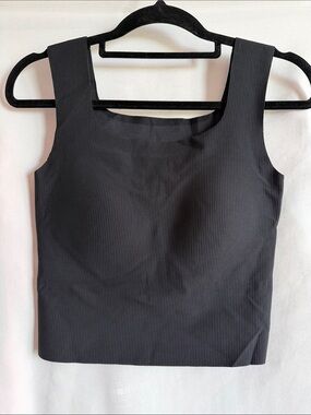 Black Ribbed Square-Neck Crop Top